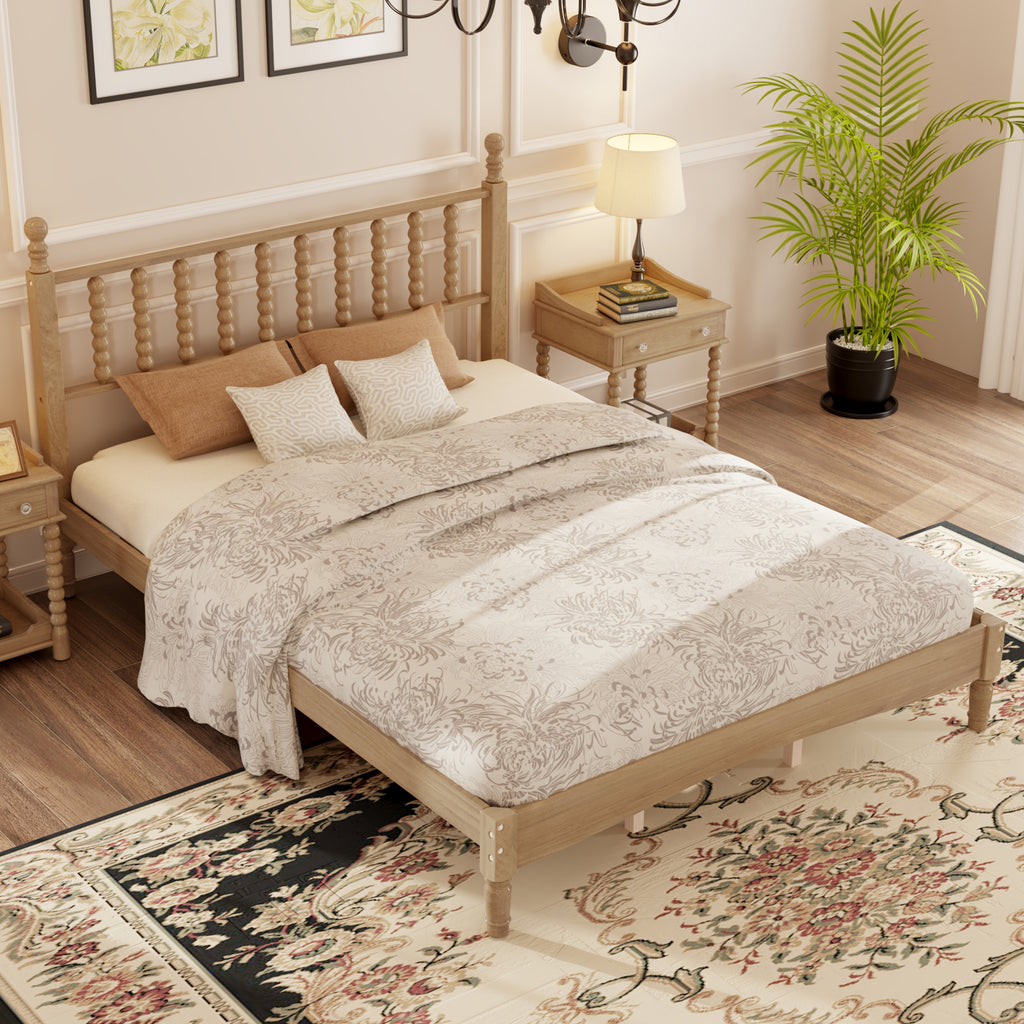 Elegant Retro Platform Bed with Gourd-Shaped Headboard