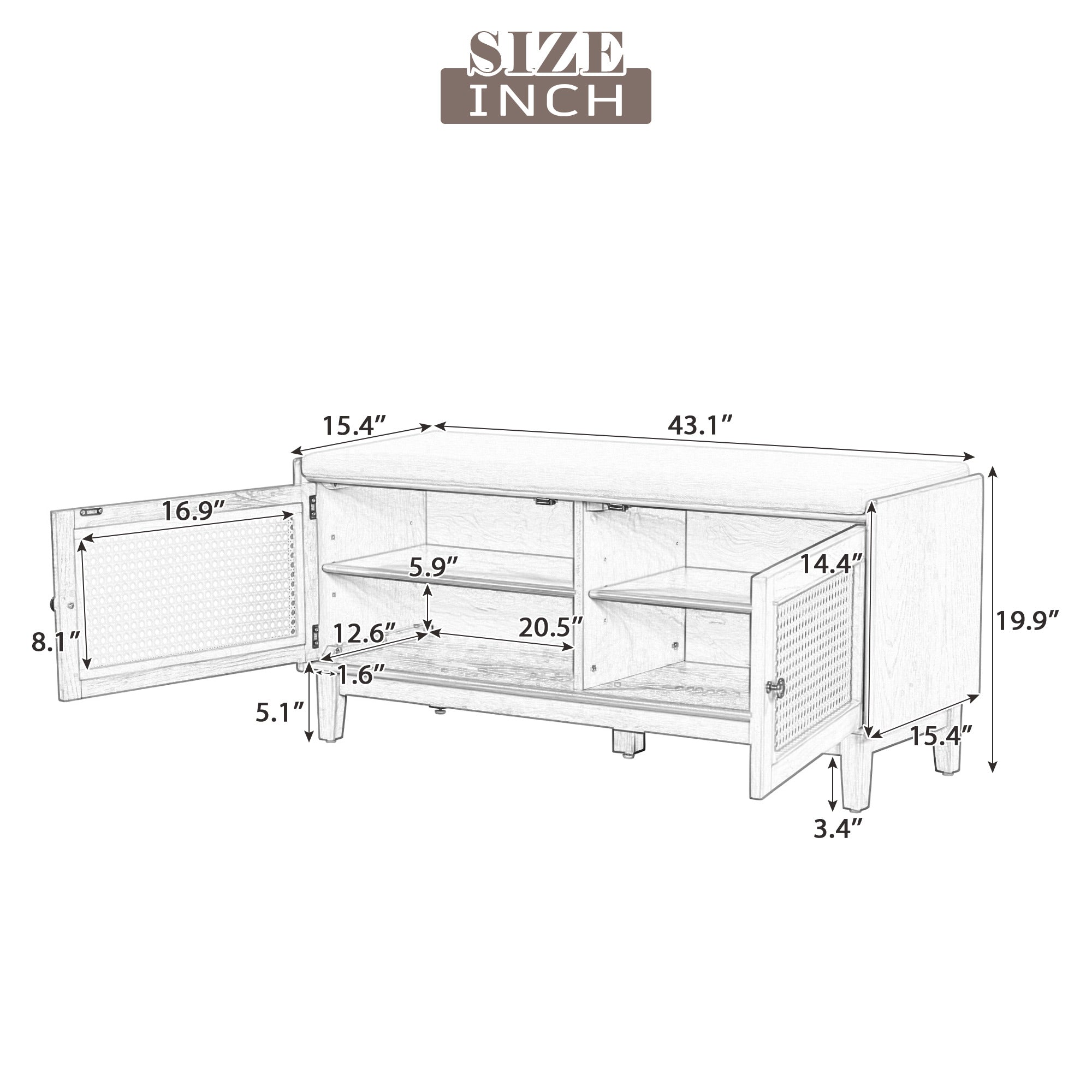 HECATEVIC Boho Storage Bench with Removable Cushion & Rattan Doors - HECATEVIC Home Design