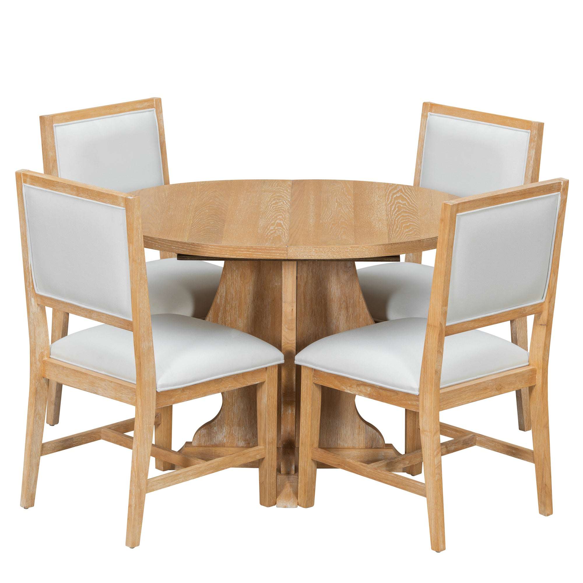Rustic Farmhouse Dining Set | Extendable Table with 4 Upholstered Chairs | Solid Wood & Distressed Finish
