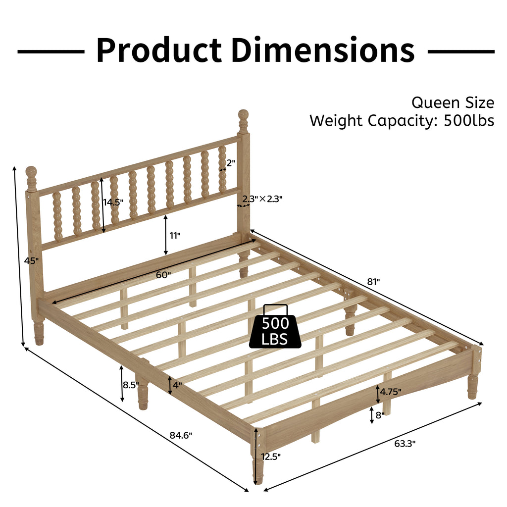 Elegant Retro Platform Bed with Gourd-Shaped Headboard