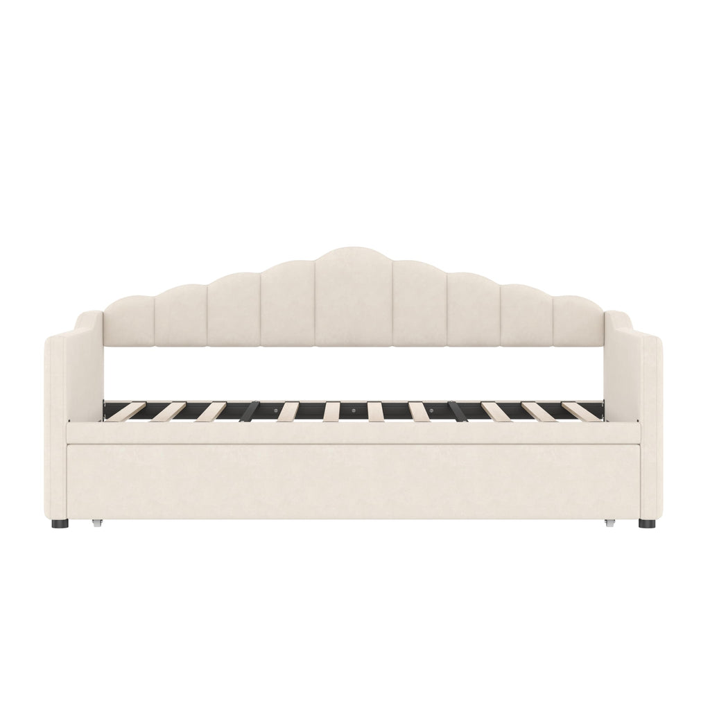 Twin Daybed with Pop Up Trundle, Upholstered Modern Velvet Sofa Bed - HECATEVIC Home Design