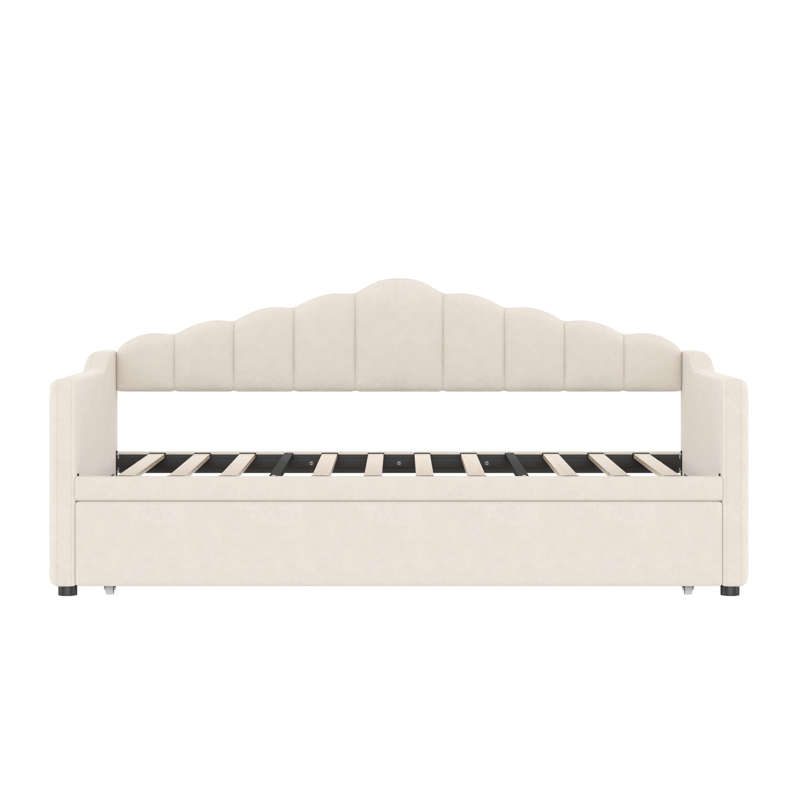 Twin Daybed with Pop Up Trundle, Upholstered Modern Velvet Sofa Bed - HECATEVIC Home Design