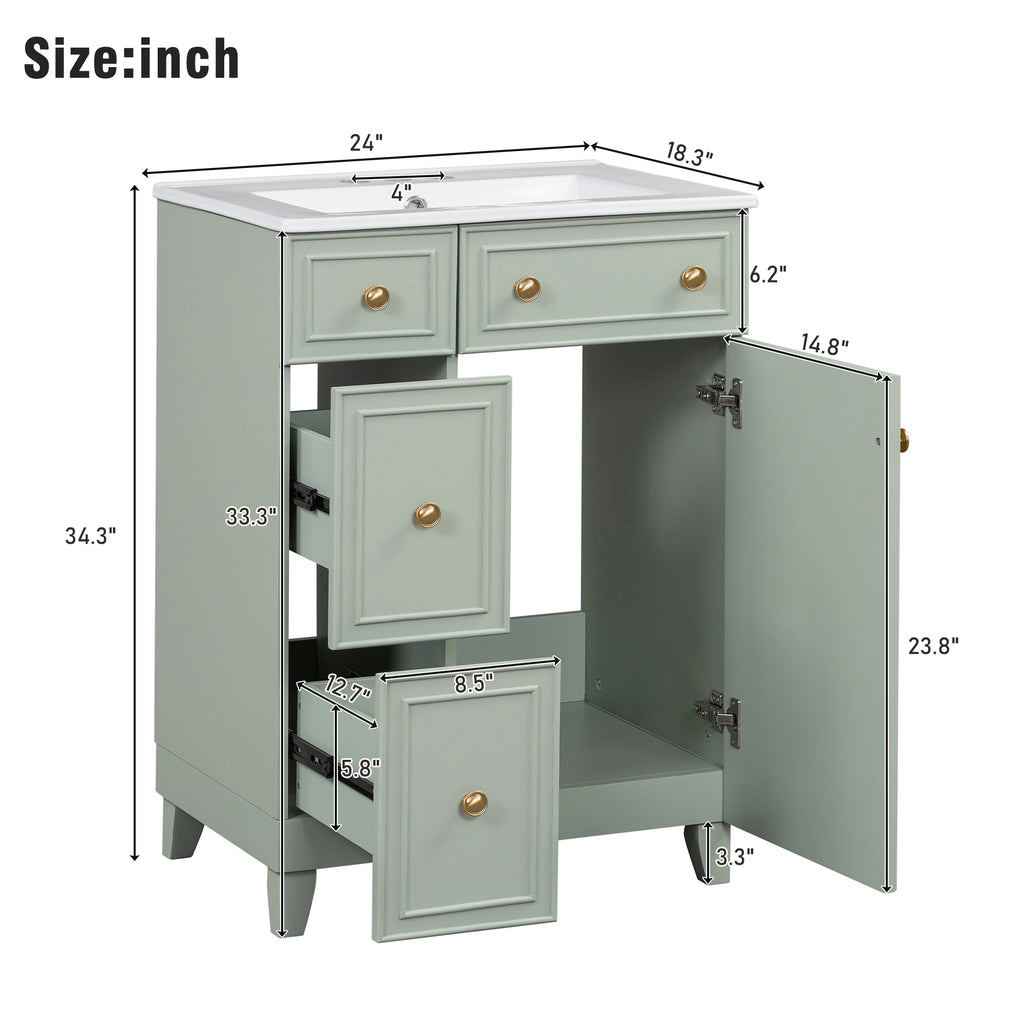 24-Inch Transitional Bathroom Vanity with Ceramic Sink – Space-Saving & Stylish - HECATEVIC Home Design