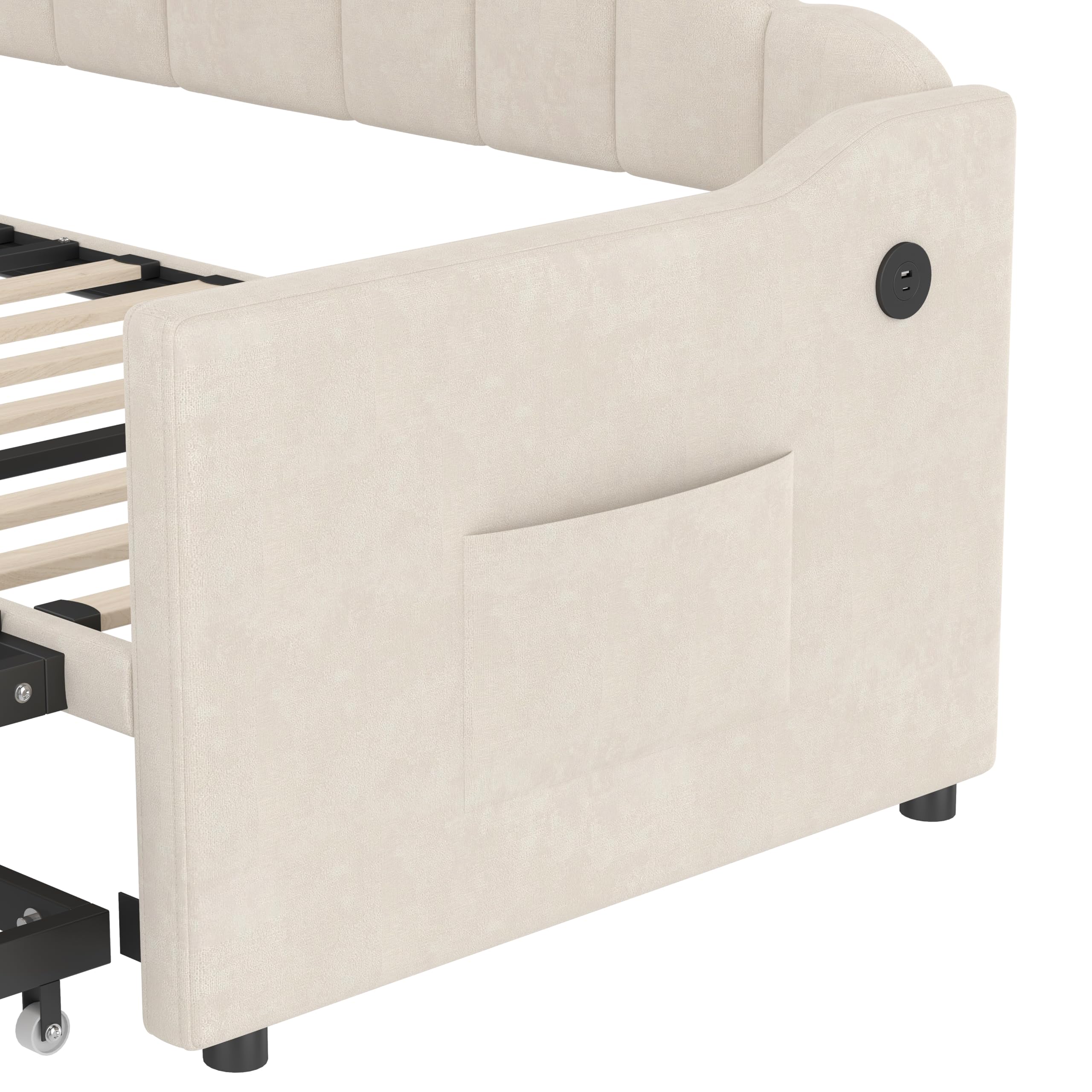 Twin Daybed with Pop Up Trundle, Upholstered Modern Velvet Sofa Bed - HECATEVIC Home Design