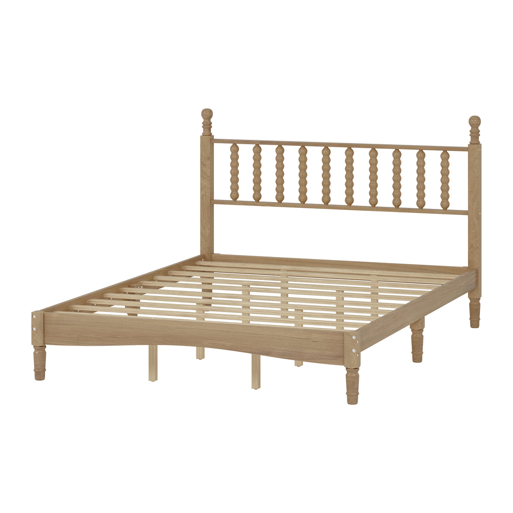 Elegant Retro Platform Bed with Gourd-Shaped Headboard