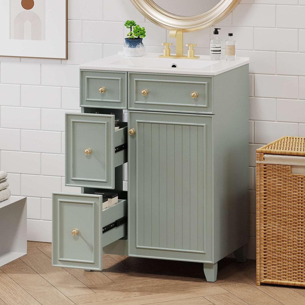 24-Inch Transitional Bathroom Vanity with Ceramic Sink – Space-Saving & Stylish