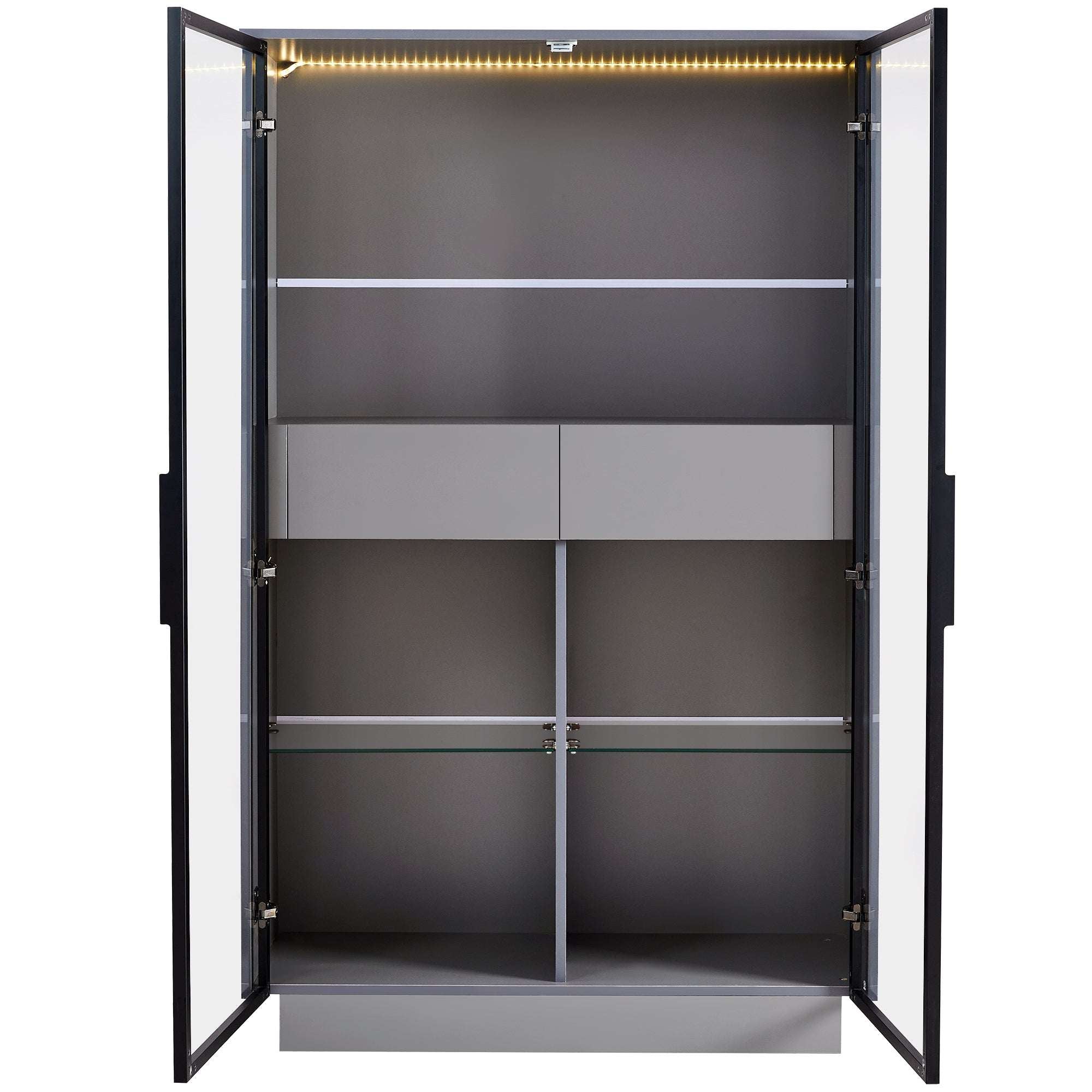 Hecatevic Modern Display Cabinet with LED Lights & Adjustable Glass Shelves